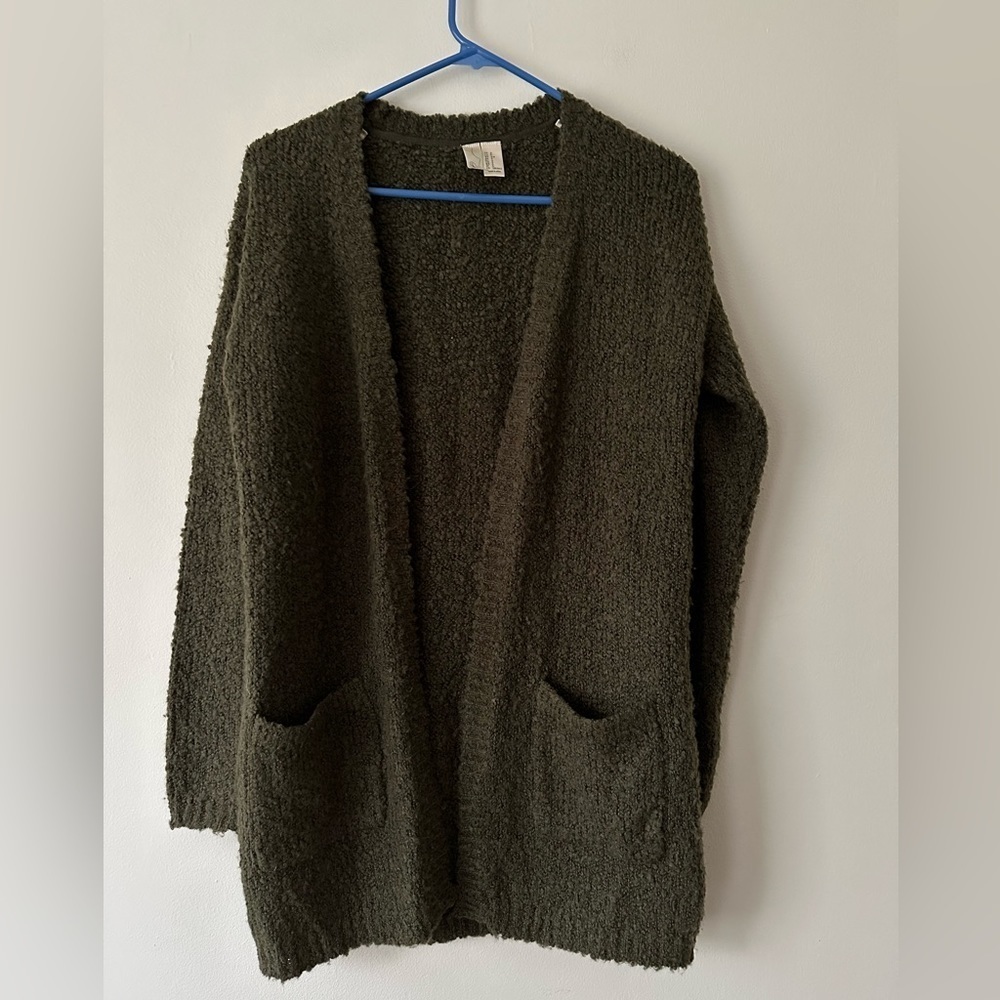 Forever 21 Exclusive Open Cardigan Oversized Pockets Dark Green Size S